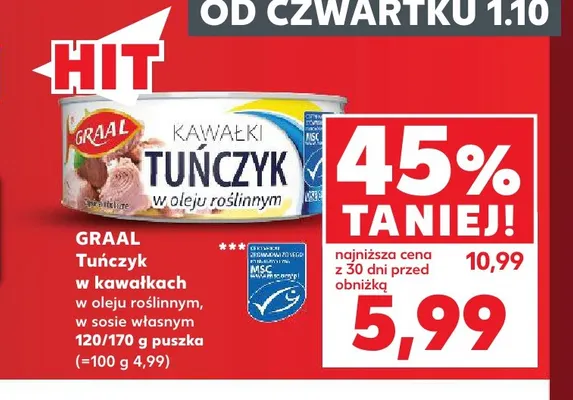 Tuńczyk w kawałkach w oleju roślinnym Graal promocja w Kaufland