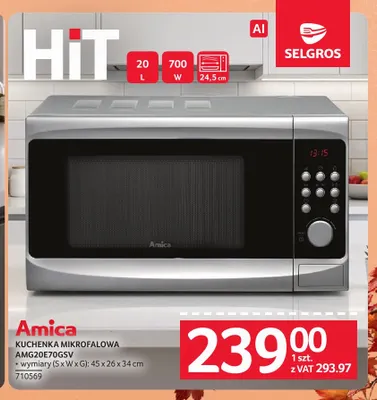 Kuchenka mikrofalowa AMG20E70GSV Amica promocja w Selgros