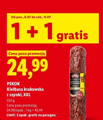 Kiełbasa krakowska z szynki Pikok XXL promocja w Lidl