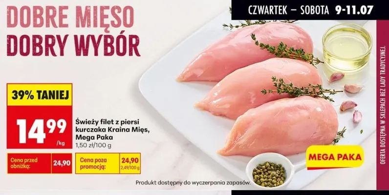 Świeży filet z piersi kurczaka Kraina Mięs Mega Paka promocja w Biedronka