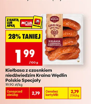 Kiełbasa z czosnkiem niedźwiedzim Kraina Wędlin Polskie Specjały promocja w Biedronka