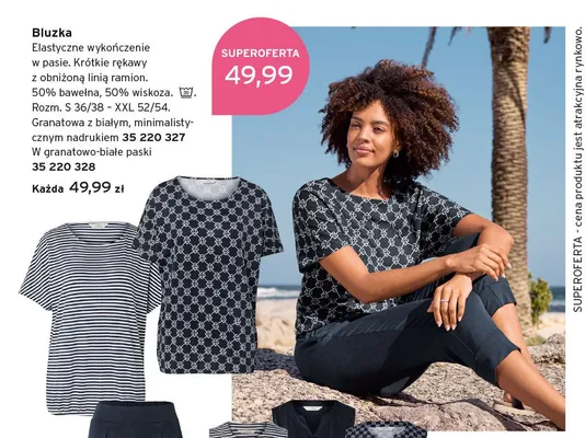 Bluzka damska granatowa z białym minimalistycznym nadrukiem promocja w Tchibo