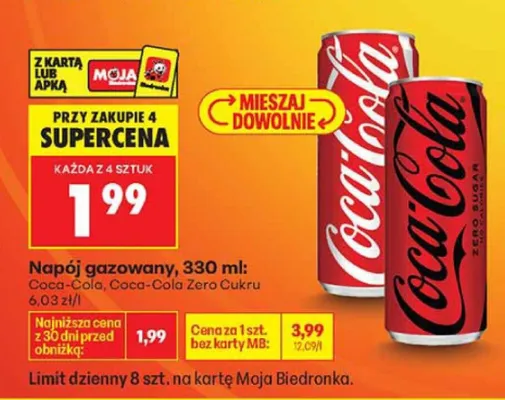Napój gazowany 330ml: Coca-Cola, Coca-Cola Zero Cukru promocja w Biedronka