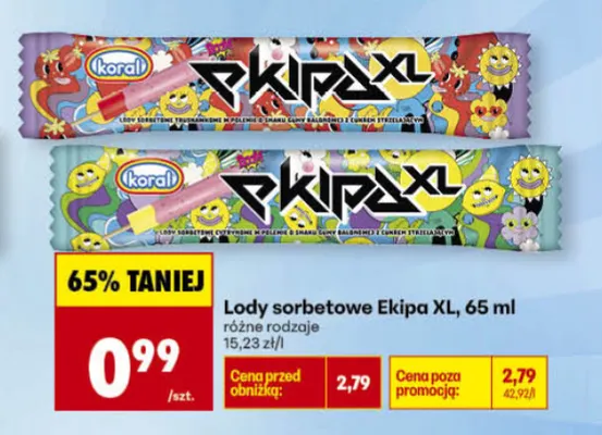 Lody sorbetowe Ekipa XL truskawkowe promocja w Biedronka