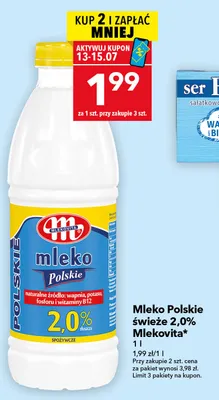 Mleko Polskie świeże 2,0% Mlekovita promocja w LEWIATAN