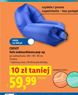 Sofa nadmuchiwana pop-up CRIVIT 180x90x85cm promocja w Lidl