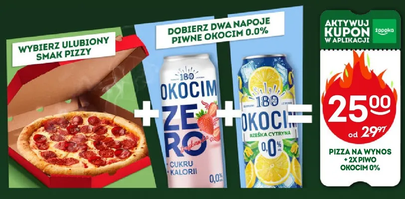 Zestaw pizza na wynos + 2x piwo bezalkoholowe Okocim 0% promocja w Żabka