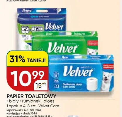 Papier toaletowy Velvet delikatnie biały promocja w Chata Polska