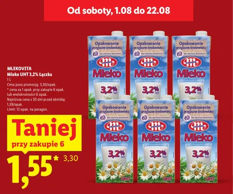 Mleko UHT Łączka Mlekovita 3,2% promocja w Lidl