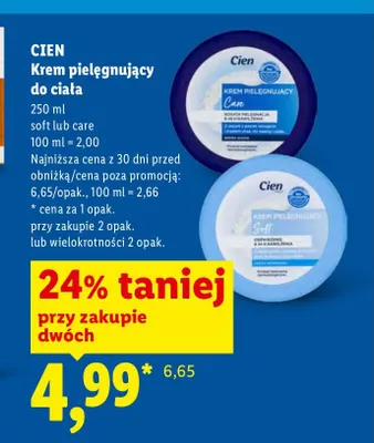 Krem pielęgnujący do ciała Cien Care promocja w Lidl