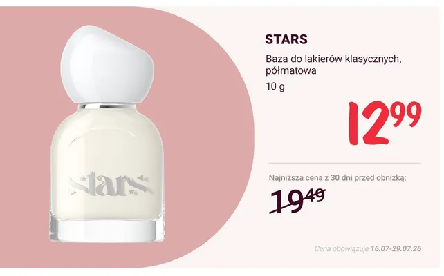 Baza do lakierów klasycznych STARS półmatowa promocja w Rossmann