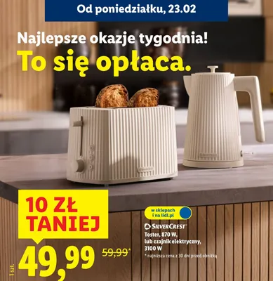 Toster, 870W, lub czajnik elektryczny, 3100W promocja w Lidl