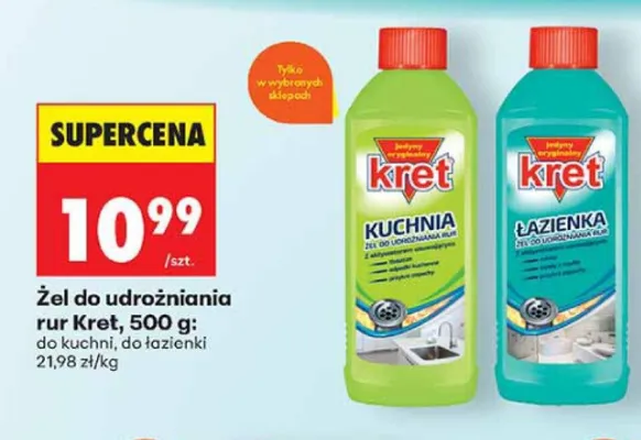 Żel do udrożniania rur Kret do kuchni promocja w Biedronka
