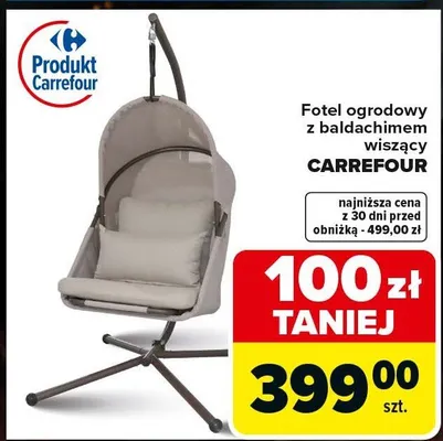 Fotel ogrodowy z baldachimem wiszący Carrefour promocja w Carrefour Market