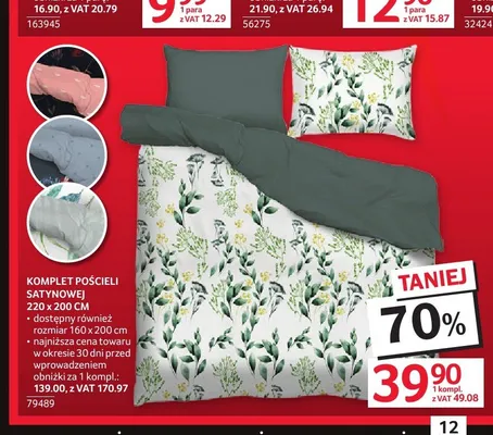 Komplet pościeli satynowej 220x200cm promocja w Selgros