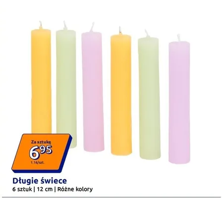 Długie świece 6 szt., różne kolory promocja w Action