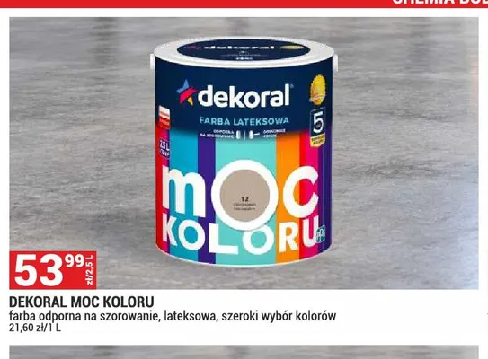 Farba lateksowa Dekoral Moc Koloru promocja w Merkury Market
