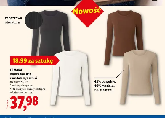 Bluzki damskie z modalem 2-pak Esmara promocja w Lidl