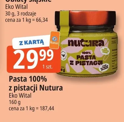 Pasta 100% z pistacji Nutura promocja w Leclerc