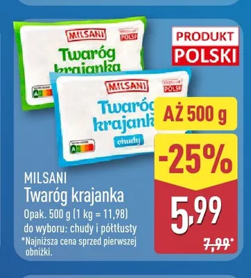 Twaróg krajanka półtłusty Milsani promocja w Aldi