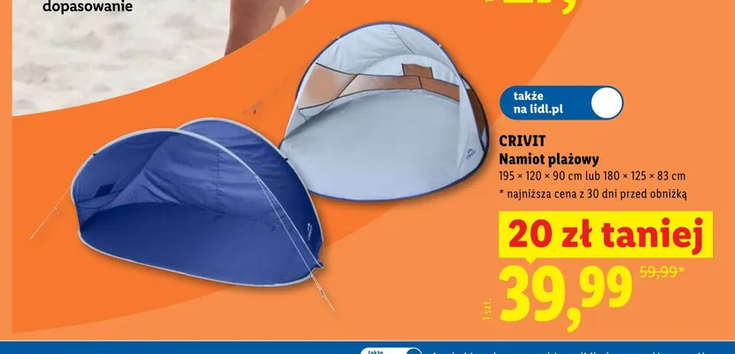 Namiot plażowy CRIVIT promocja w Lidl