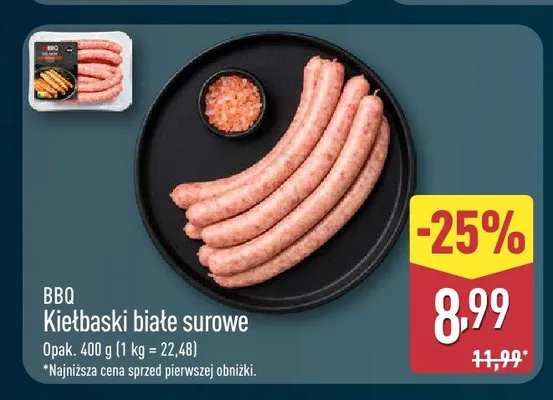 Kiełbaski białe surowe BBQ promocja w Aldi