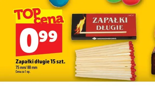 Zapałki długie 15 szt. Mononegro promocja w TOPAZ