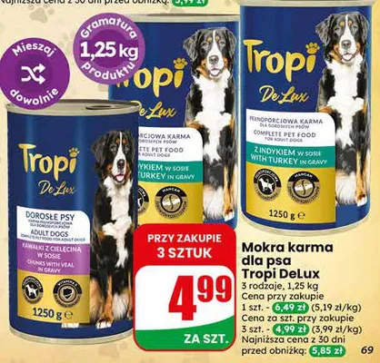 Mokra karma dla psa tropi delux 1250g promocja w Dino