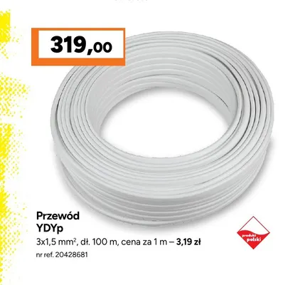 Przewód YDYp 3x1,5mm² 100 m promocja w Bricoman