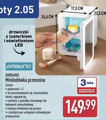 Minilodówka przenośna Ambiano pojemność 4l promocja w Aldi