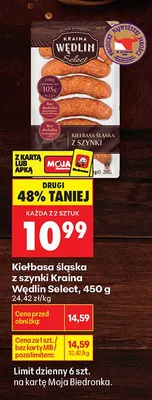 Kiełbasa śląska z szynki Kraina Wędlin Select promocja w Biedronka