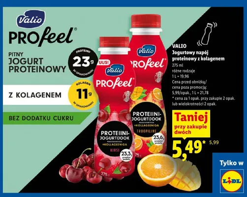 Jogurtowy napój proteinowy z kolagenem bez dodatku cukru Valio PROfeel promocja w Lidl