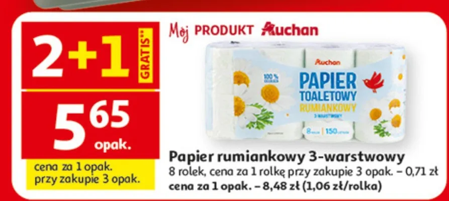 Papier rumiankowy 3-warstwowy promocja w Auchan