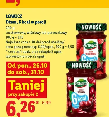 Dżem 6 kcal w porcji wiśniowy Łowicz promocja w Lidl