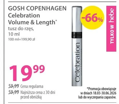 Tusz do rzęs Gosh Copenhagen Celebration Volume & Length promocja w Hebe