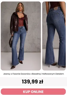 Jeansy o fasonie dzwonów z bawełną i haftowanym detalem Reneé promocja w Renee