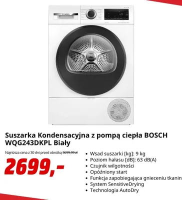 Suszarka kondensacyjna z pompą ciepła Bosch WQG243DKPL promocja w Media Markt
