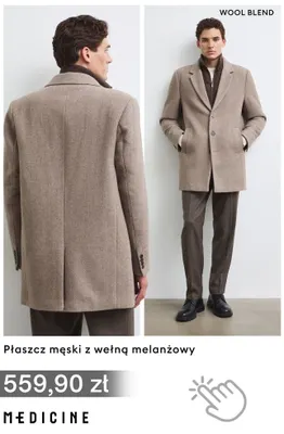 Płaszcz męski z wełną melanżowy Medicine promocja w Medicine