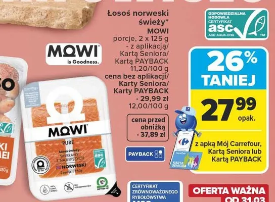 Łosoś norweski świeży porcje promocja w Carrefour