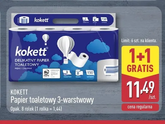 Papier toaletowy 3-warstwowy Kokett promocja w Aldi