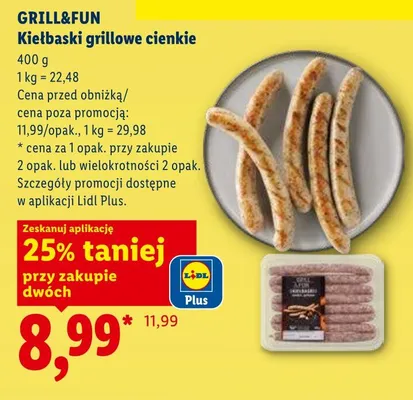 Kiełbaski grillowe cienkie GRILL&FUN promocja w Lidl