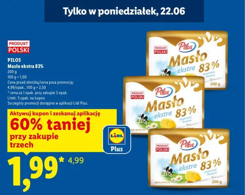 Masło ekstra 83% Pilos promocja w Lidl