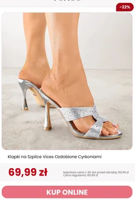 Klapki na szpilce Vices ozdobione cyrkoniami promocja w Renee
