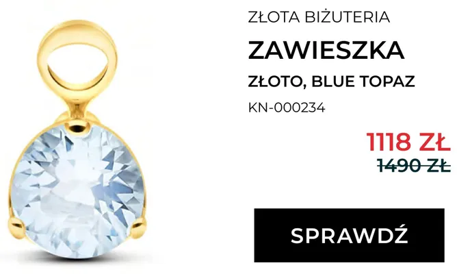 Złota biżuteria zawieszka złoto blue topaz KN-000234 promocja w Briju