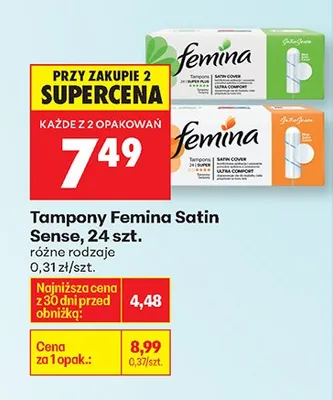 Tampony Femina Satin Sense, różne rodzaje promocja w Biedronka