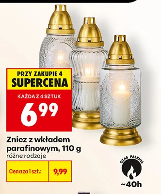 Znicz z wkładem parafinowym promocja w Biedronka