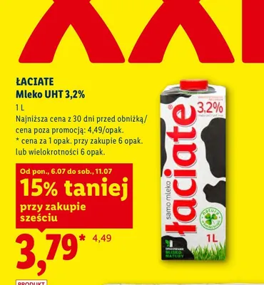 Mleko UHT 3,2% Łaciate promocja w Lidl