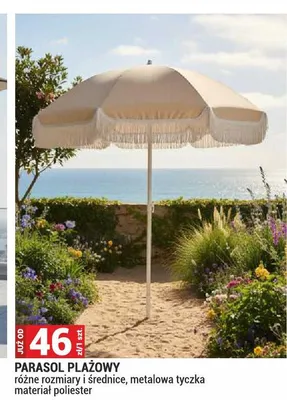 Parasol plażowy metalowa tyczka materiał poliester promocja w Merkury Market