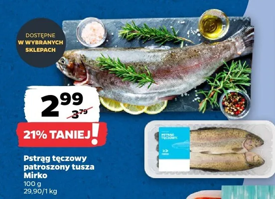 Pstrąg tęczowy patroszony tusza Mirko promocja w Netto