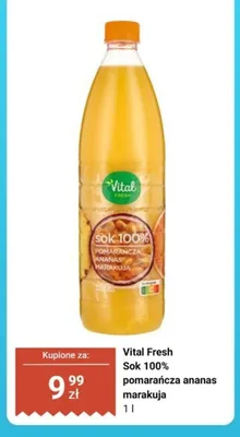 Sok 100% pomarańcza ananas marakuja Vital Fresh promocja w Biedronka
